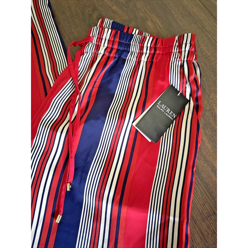 Lauren Ralph Lauren Women's Striped Satin Charmeuse Wide-Leg Pants Red Navy M - Picture 8 of 11